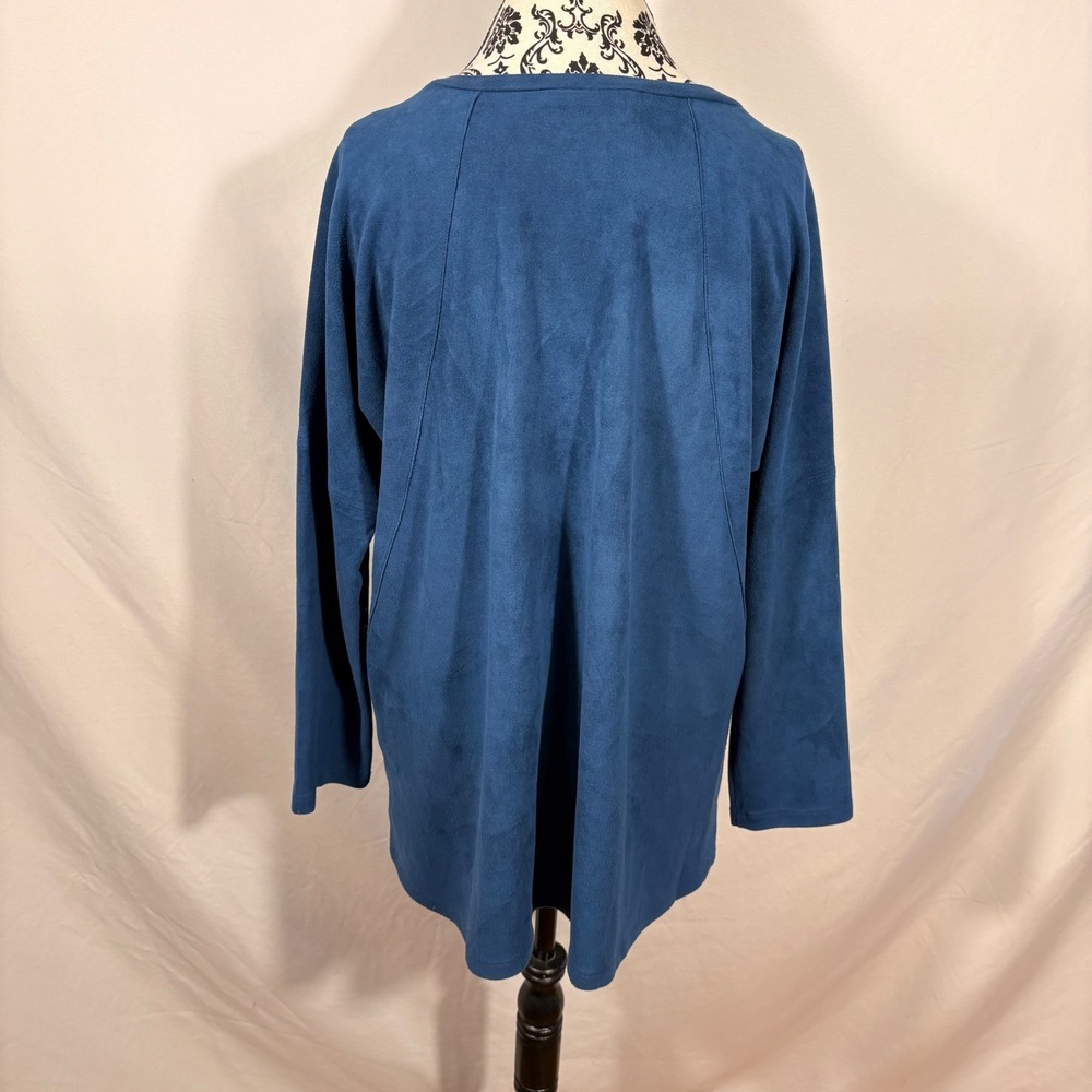 JOH Womens Blue Faux Suede V-Neck Tunic Top Long Sleeve Seam Detail M - Picture 3 of 16